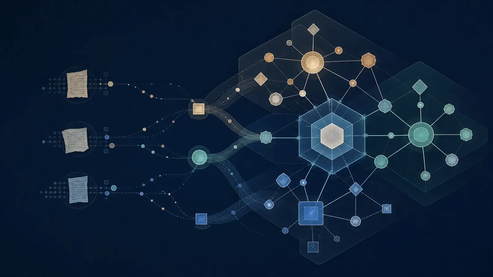 A precise abstract model connects source fragments, concepts, relationships, and provenance trails.
